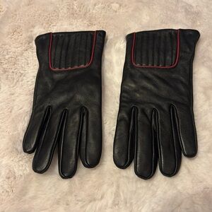 Men’s black smooth leather driving gloves with fleece lining / NEW
